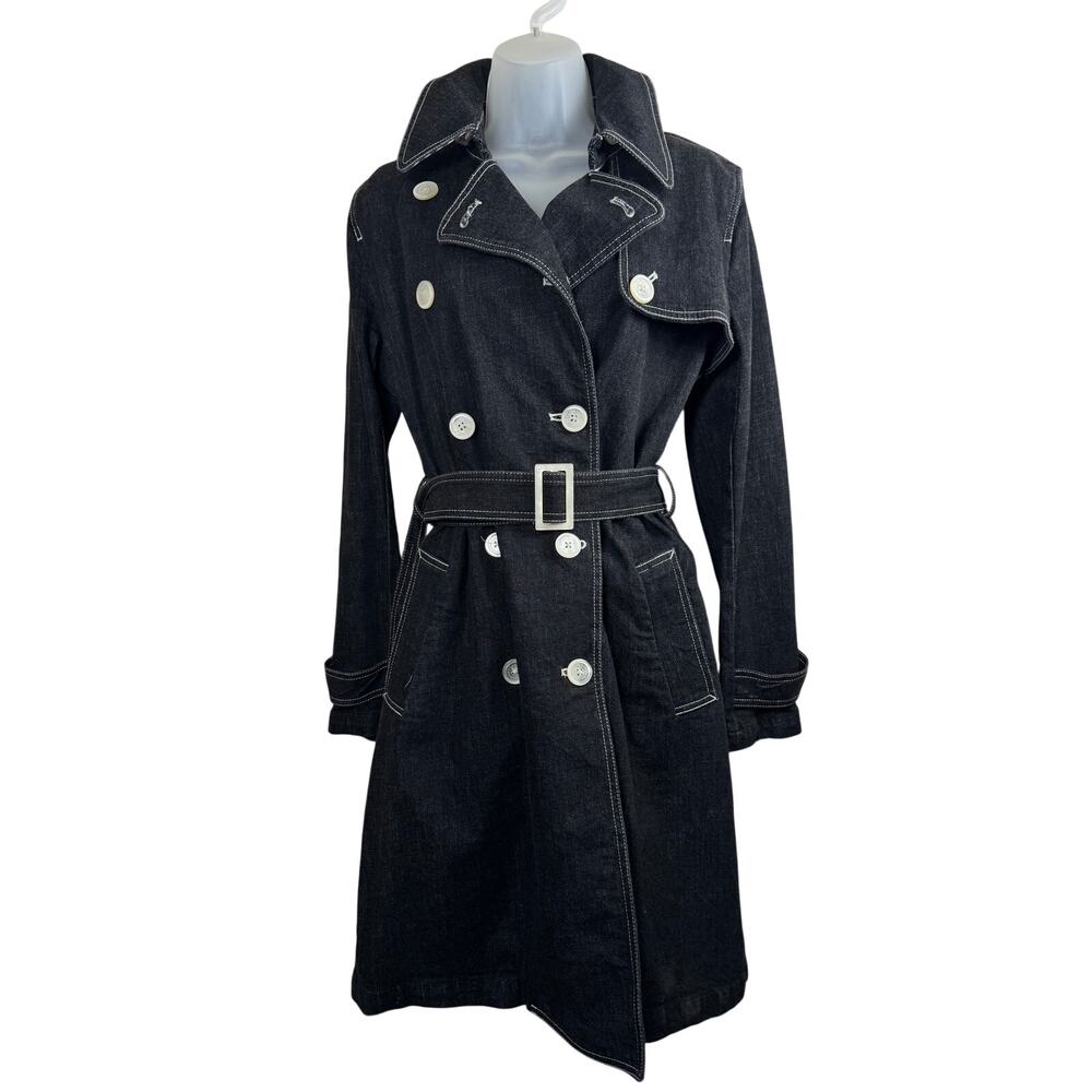 VTG Y2K Lauren Jeans Co. Ralph Lauren Dark Wash Denim Trench Coat M NWOT - Picture 2 of 11